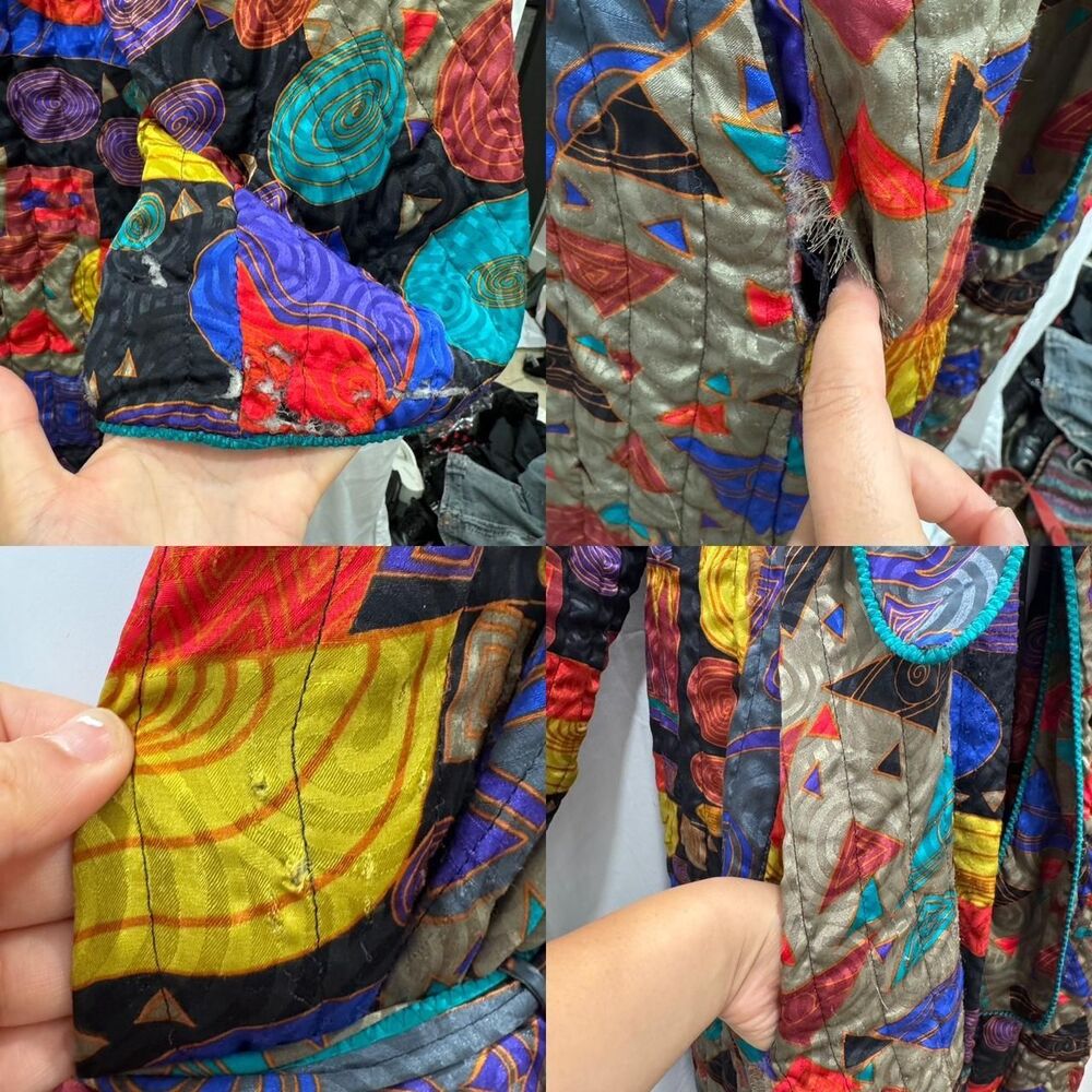 Mary McFadden Collection I Quilted Robe Kimono Dress Abstract Patchwork M - Picture 7 of 8